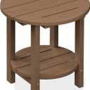 SERWALL Round Adirondack Side Table, 16.5" Double Outdoor Side Table, HDPE Small End Tables for Backyard Pool Porch Garden Lawn, Brown