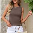 Arach&Cloz 2026 Womens Cashmere Tank Tops Summer Fall Sleeveless Vest Crew Neck Soft Sweater Cute Fashion Dressy Business Casual Outfits Knit Trendy Work Teacher Clothes Coffee Brown XL