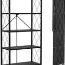 5-Tier Foldable Storage Shelf with Wheels - Metal Collapsible Shelving Unit Display, Rolling Cart for Books Kitchen Storage Shelves, Pantry & Closet Organizer, Office Room Decor - Black