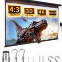 Motorized Projector Screen Pull Down 120 Inch Automatic Projector Screen with Remote Control and Ceiling Mount Hooks, Electric Projection Screen Retractable Black Movie Screen 4:3 Outdoor Indoor