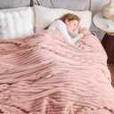 NEWCOSPLAY Super Soft Queen Blanket Pink Premium Silky Flannel Fleece 3D Ribbed Jacquard Lightweight Bed Blanket All Season Use (Pink Ribbed, Queen(90"x90"))