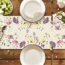 Watercolor Purple Floral Spring Table Runner ,Seasonal Butterfly Flower Summer Table Decoration for Kitchen Dinning Home Party 13x60 Inch