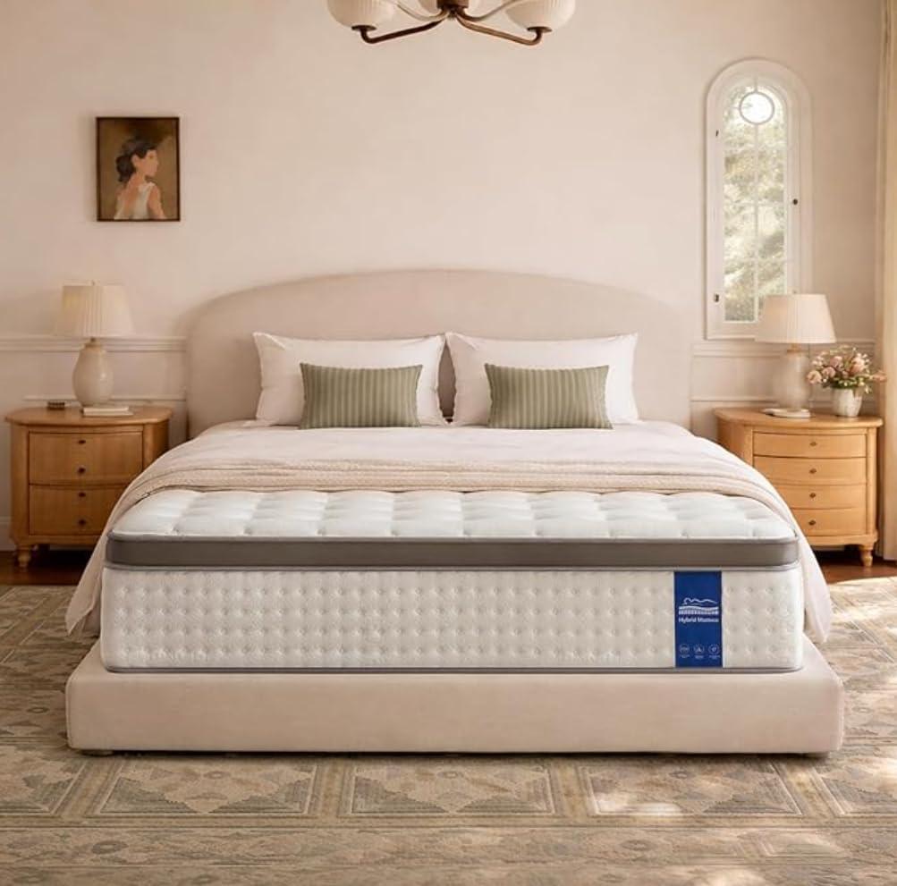 Queen Mattress - 14 inch Hybrid Mattress Queen Size in a Box, Memory Foam Mattress with Pocket Springs, Medium Firm, Pressure Relief & Motion Isolation, CertiPUR US Certified