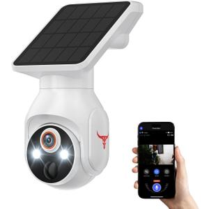 1080p WiFi Outdoor Security Camera with Solar Panel, Battery Powered, AI Motion Detection, Night Vision, Two Way Talk, IP65, Cloud Storage, Human Detection, 2.4GHz Only, Pan Tilt
