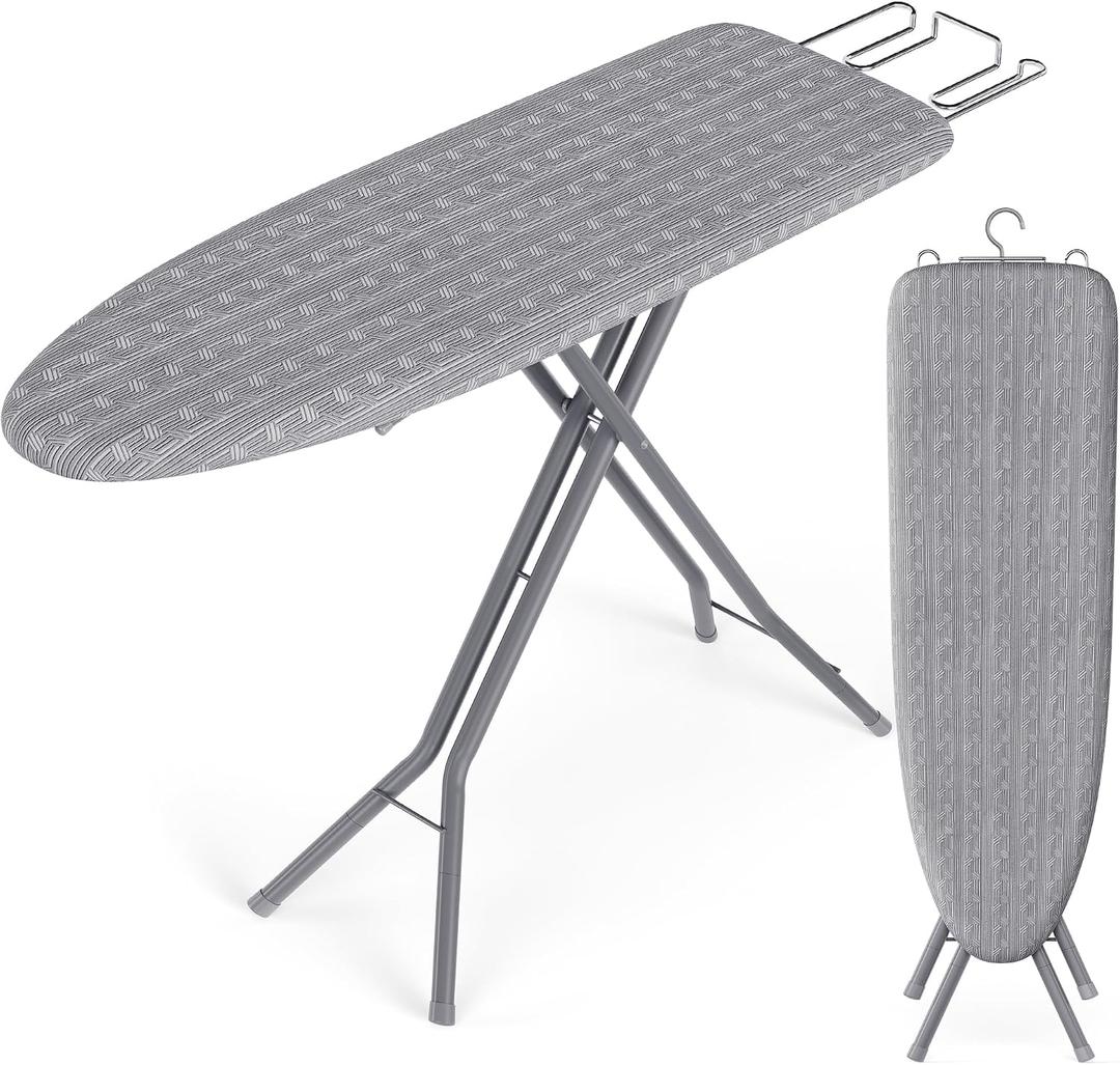 SONGMICS Ironing Board, Foldable Iron Board, Height Adjustable up to 35 Inches, with 4 Layered Cover and Pad, Iron Rest, Hook, Steel X-Legs, for Home, Laundry Room, Dorm, Dove Gray ULLB001G01
