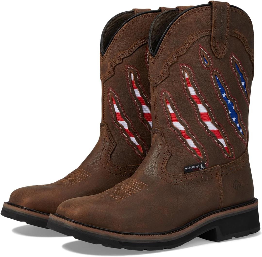 Wolverine Men's Rancher Claw Steel Toe Waterproof Wellington Boot (11, Brown/Flag)