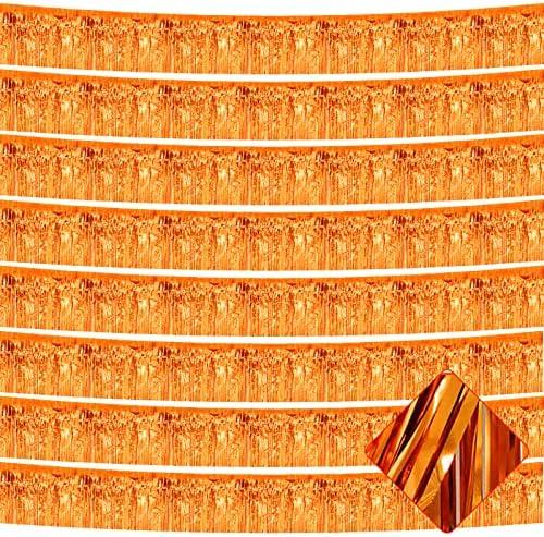 10 Pack 10 Feet Foil Fringe Garland Metallic Tinsel Streamers Banner Wall Hanging Curtain Backdrop for Parade Floats, Bachelorette, Wedding, Birthday, Halloween, Christmas Party Decorations(Orange)