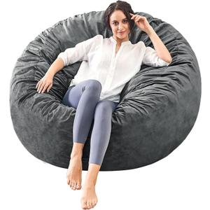 Bean Bag Chairs for Adults - Memory Foam Furniture BeanBag Chair - Kids/Teens Sofa with Soft Micro Fiber Cover - Round Fluffy Couch for Living Room Bedroom College Dorm - 4 ft, Grey (Large)
