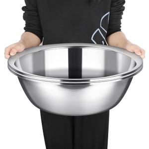 Nuogo 2 Pack 17 Quart Large Mixing Bowl Oversized All Purpose Stainless Steel Mixing Bowl Metallic Flat Base for Home Commercial Prepping Baking Marinating Cooking Brining, 19.7 inches x 5.9 inches