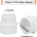 3Pack 2" PVC Male Adapter Pipe Fittings, 2-Way PVC Hose Adapter Coupling with 2-Inch Male Hose Thread, Schedule 40, White