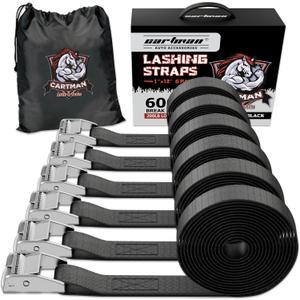 Cartman 1" x 12' Lashing Straps Cargo Tie-Down Strap Up to 600lbs, 6pk in Carry Bag, Black