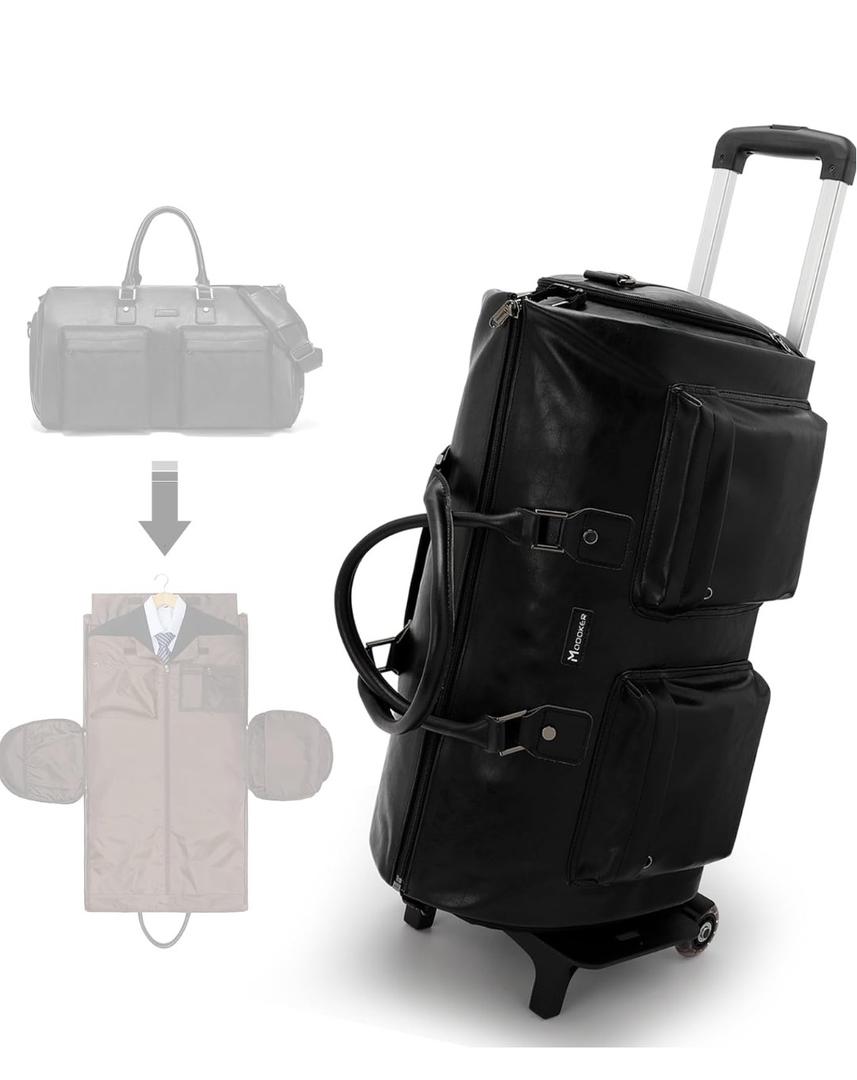 Modoker Rolling Garment Bag for Travel Wheeled Duffel Bag Luggage Suit Travel Bags for Men and Women,3 in 1 Carry on Convertible Garment Bag with Wheels,Black