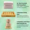 Green Llama Dish Washing Bar Soap Set with 2 Solid Coconut Oil Bars, Sisal Scrub Brush & Bamboo Holder, Fragrance-Free Kitchen Cleaning Set