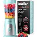 Mueller Personal Blender for Shakes and Smoothies with 15 Oz Travel Cup and Lid, Juices, Baby Food, Heavy-Duty Portable Blender & Food Processor, Red/Turquoise, Set of 2