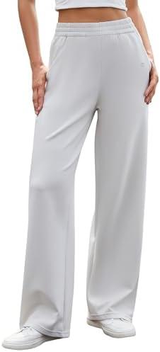 AegisChic Wide Leg Yoga Sweatpants for Women with Pockets Cotton High Waisted Lounge Loose Pants for Workout Casual 31" Size L