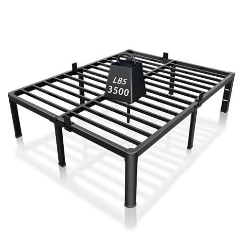 ROIL 14 inch Metal Queen Bed Frame with Rounded Corner and Headboard Hole Mattress Retainers 3500LBS Heavy Duty Steel Slats No Box Spring Needed Platform Noise-Free Easy Assembly