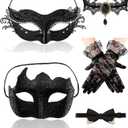 Masquerade Mask for Couples Women Men Set Halloween Mardi Gras Venetian Lace Masquerade Mask Costume Accessories, Black