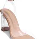Transparent Block Heels for Women and Girls Clear Heels, Nude Heels for Women, Stylish Block Heel Sandals for Party, Evening & Casual Wear, Size 41