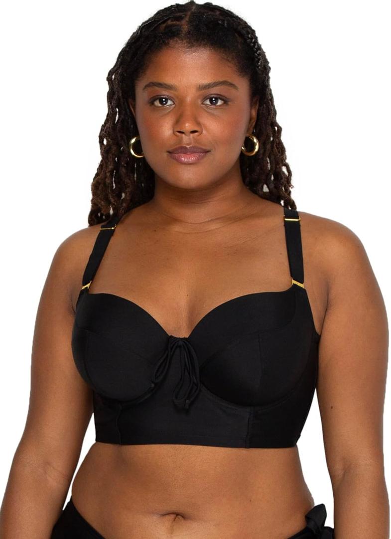 Plus-Size Full-Busted Supportive Underwire Swimsuit Bikini Top (36D, Black Hue)
