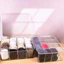 2Pcs Socks Bra Underwear Drawer Organizer for Closet, Plastic Storage Box with 16 Removable Compartments and Lid, Clear Dresser Drawer Organizer Storage Container with Dividers for Ties Belts