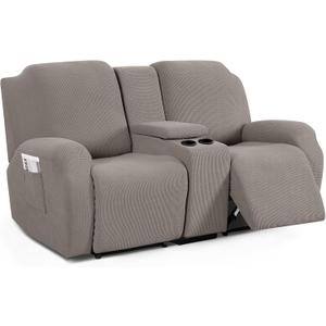 TAOCOCO Loveseat Recliner Cover with Middle Console, Stretch Loveseat Cover for 2 Seat Recliner Couch, Jacquard Reclining Sofa Covers Loveseat Slipcover Furniture Protector, Pale Brown