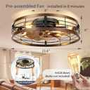 VOLISUN Farmhouse Caged Ceiling Fans with Lights Flush Mount, 23.6'' Rustic Low Profile Ceiling Fan with Light and Remote, Bladeless Fandelier Ceiling Fans with Lights for Kitchen, Bedroom-Gold