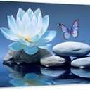 ARTZGX Blue Zen Wall Art Lotus Flower Canvas Spa Stone Pictures for Bathroom Wall Decor Meditation Butterfly Painting Frame(Zen - A 16.00" x 24.00")