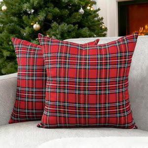 CARRIE HOME Christmas Scottish Tartan Plaid Pillow Covers 18x18 Red and Green Plaid Outdoor Pillows Set of 2 Christmas Decor for Living Room