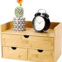 Bamboo Desk Organizer 3 Drawer with Shelf, Countertop Organizer with Drawers Makeup Storage Drawer 3 Drawers Tabletop Storage Organization Box Home Office Workspace