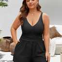 Plus Size Swim Romper Women One Piece Swimsuit Tummy Control Bathing Suit with Shorts Modest Full Coverage Swimwear (Black, M)
