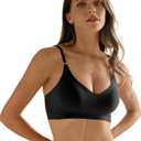 DEANGELMON V Neck Bra Padded Seamless Adjustable Straps Bralettes Everyday Basic Sleeping Bras Multiple Pack (Large, Black)