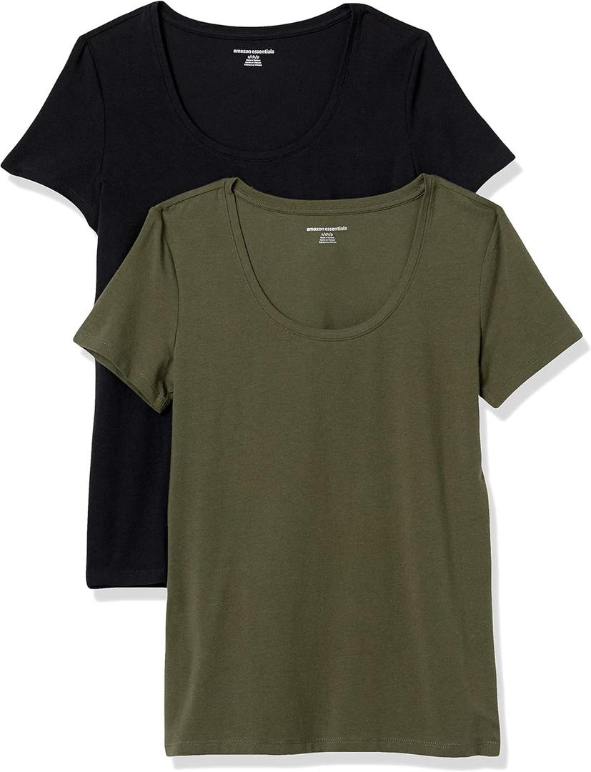 Amazon Essentials womens Regular-Fit Short-Sleeve Scoop Neck T-Shirt (Plus Size) (Large, Dark Olive/Black) Amazon Essentials womens Regular-Fit Short-Sleeve Scoop Neck T-Shirt (Plus Size) (Large, Dark Olive/Black)