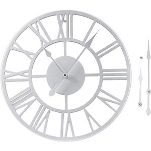 Metal Wall Clock Roman Numerals Battery Operated Decor Clock Silent Non-Ticking Modern Round Wall Clocks for Home, Hotel, Office, Bedroom (Silver, 10inch)