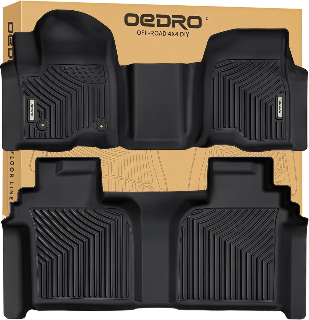 OEDRO Floor Mats Fit for 2019-2026 Chevrolet Silverado GMC Sierra 1500 & 2020-2026 2500HD 3500HD Crew Cab Bench Seat, All-Weather Protection Floor Liners, TPE Material Car Mats, Black, 2019-2026|Bench Seat| Double Cab| W/O underseat storage