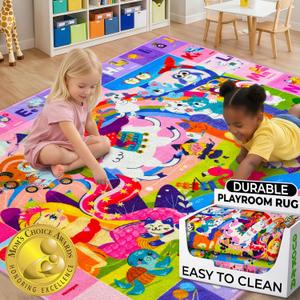 QUOKKA Small Classroom Girl Rug for Kids - 60x41 ABC Rugs for Playroom - Bedroom Alphabet Learning Area Rug - Girls Toddler Rugs Boys and Girls - Kids Room Carpet