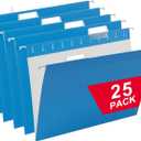 25 Packs Hanging File Folders, Blue Letter Size File Folder, Designed for Bulky Files, Filing Cabinet,1/5 Adjustable Cut Tabs for Office, School, Home