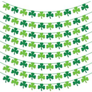 St. Patrick's Day Decorations 8PCS Felt Shamrock Garland Banner - NO DIY Shamrock Clover Garland Banner for St. Patrick's Day Decor - Dark Green Light Green for Irish Party Supplies