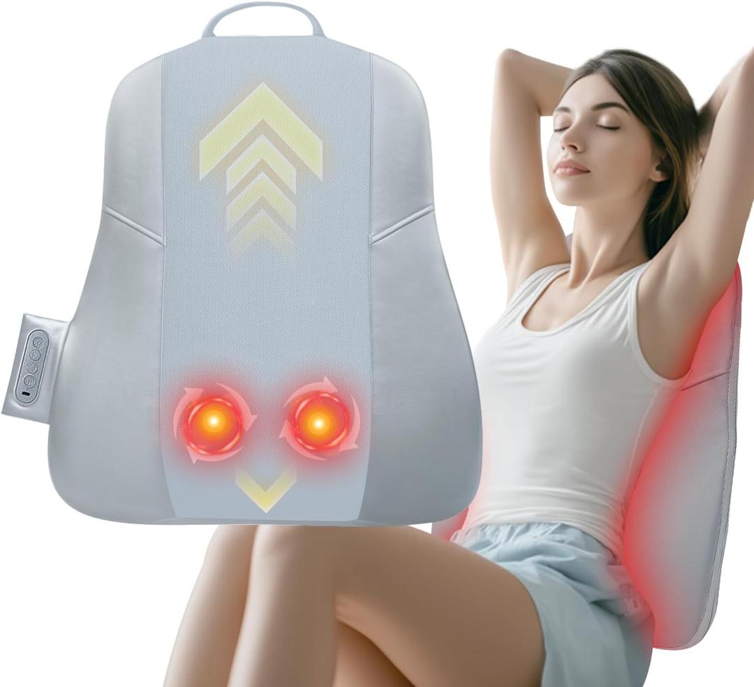 Back Massager for Pain Relief Deep Tissue, Ultrathin Rolling Up and Down Full Back Massage with Heat, 4D Shiatsu Kneading, Shoulder Massager, Extended Widened Design for Home, Office, Car Use, Grey