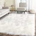 Latepis High Pile Faux Fur Area Rug, 5 x 8 ft, White, Fluffy Rug for Bedroom, Living Room, Playroom, Nursery