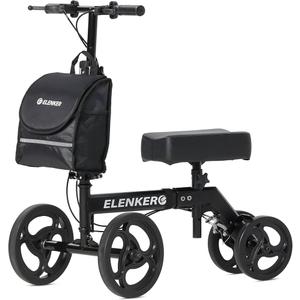 ELENKER Steerable Knee Walker Deluxe Medical Scooter for Foot Injuries Compact Crutches Alternative (Bright Black)