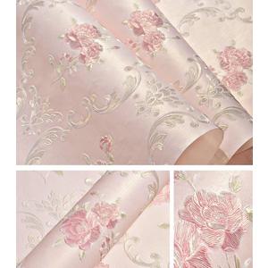 Embossed Rose Floral Contact Paper Self Adhesive Non-Woven Wallpaper Peel and Stick Wall Decor for Girls Living Room Bedroom Kitchen Bathroom Wall (Pink, 53cm x 3m)