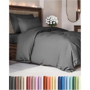 Duvet Cover Twin/Twin XL Size Set - Extra Soft Twin/Twin XL Duvet Cover 68" x 90" with 1 Pillow Sham - Hotel Luxury, Easy Care, Fade Free with Zipper Closures & Ties - Comfy & Breathable (Charcoal) (09 - Charcoal (No Comforter))