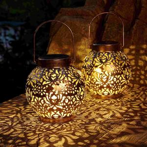 Set of 2 Solar Lanterns Outdoor Hanging Decorative Lights for Garden Patio Porch Decorations (Bronze)
