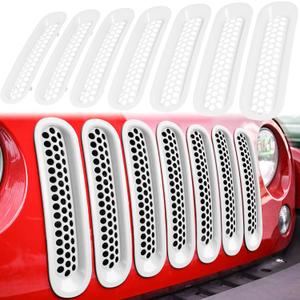 7PCS Front Grill Mesh Inserts for Jeep Wrangler JK JKU Unlimited 2007 2008 2009 2010 2011 2012 2013 2014 2015 2016 2017 2018 Grille Guard Cover Trim Clip-in Exterior Accessories (Matte White)