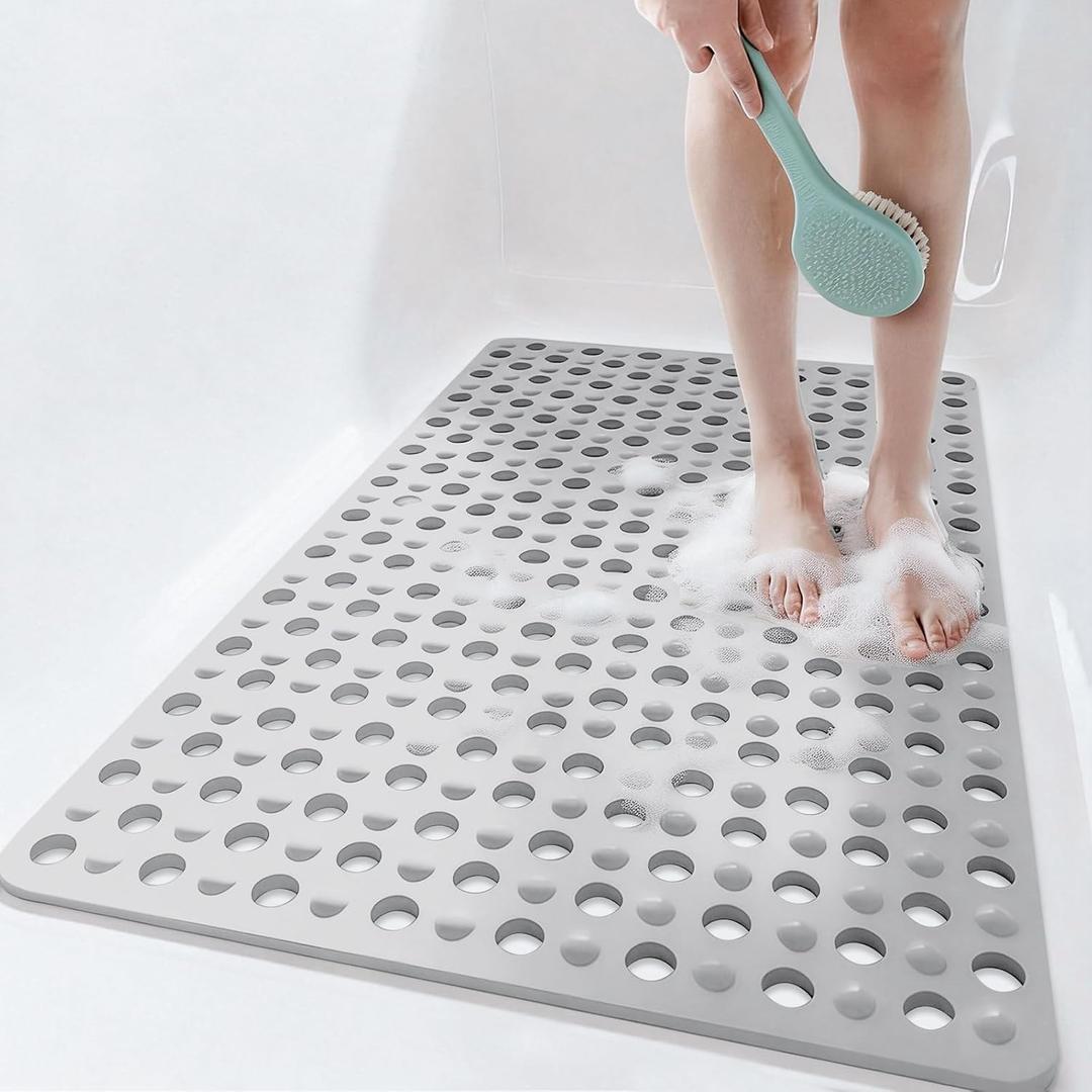 Tiamo Large Bathtub Mat 20.87" x 33.86",Non Slip Shower & Tub Mat for Elderly & Pregnant Women,Big Suction Cups,Quick Drain,Soft & Durable,Grey