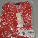 Dokotoo Women's Casual V Neck Alicia Floral Print Roll Up Long Sleeve Chiffon Button Down Blouses Bohemian Top Shirts (Red, M)