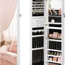 SONGMICS 55 Inches Tall Spacious Jewelry Cabinet, Jewelry Armoire with Light-Up Interior Mirror, Wall or Door Mounted Jewelry Storage Organizer, Lockable, Gift Idea, Cloud White UJJC032W01