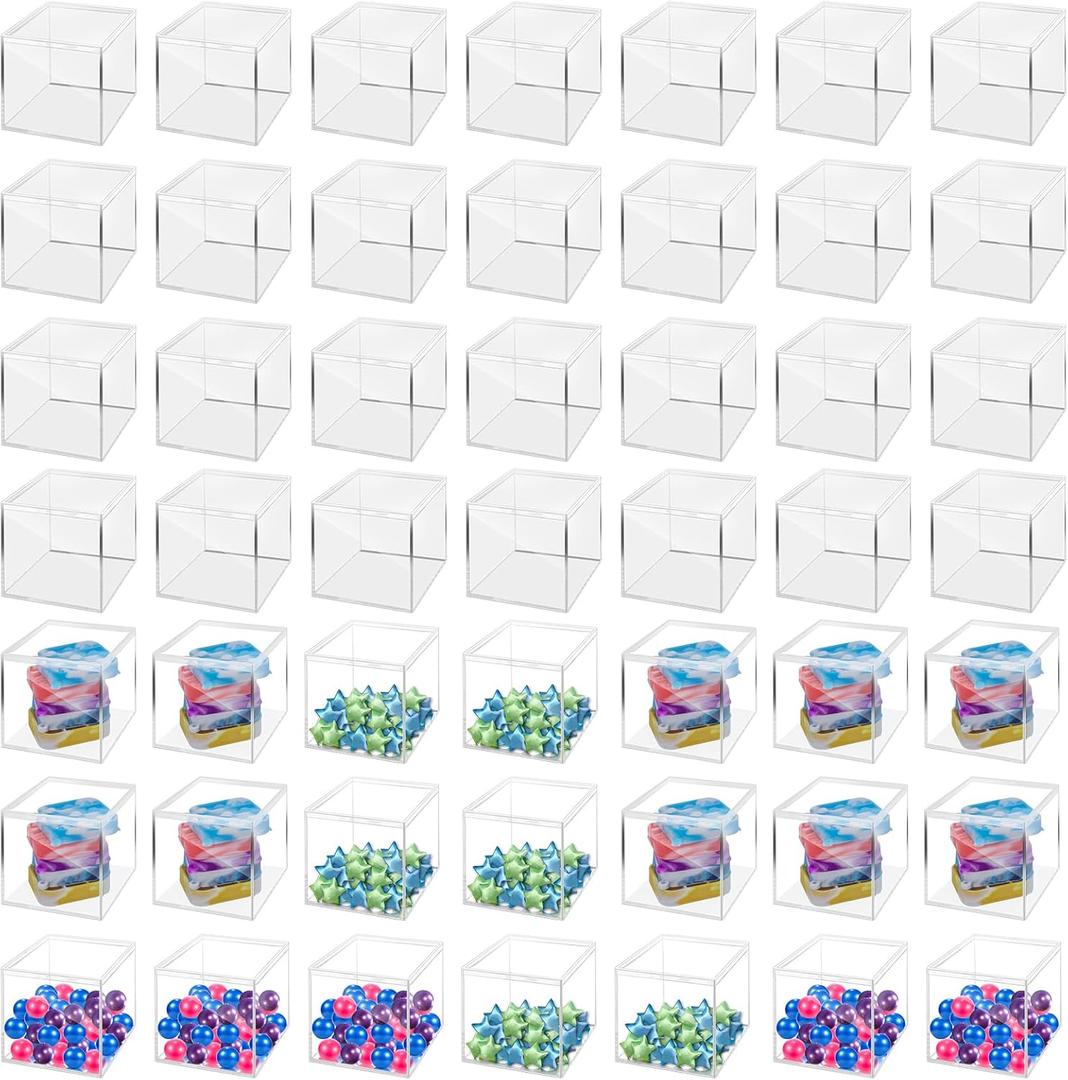 40 Pack 2.2 x 2.2 x 1.8 Inches Acrylic Containers Clear Box with Lids for Display Acrylic Gift Box & Clear Multi Purpose Organizer Candy Storage for Cosmetics, Makeup, Jewelry, Party Favor