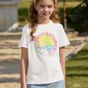 Haloumoning Girls Short Sleeve T-Shirts Kids Cute Graphic Basic Tees Fashion Summer Crewneck Tops 5-14 Years (White)