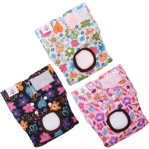 CuteBone Dog Diapers Female Washable  3 Pack Reusable Doggie Diapers Puppy Period Pants for Doggy Heat Cycle Peeing XS